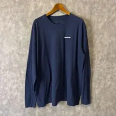 Patagonia XXL バックロゴ 長袖Tシャツ 紺 両面プリントメンズ古着