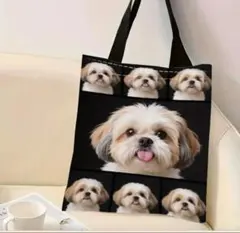 新作☆　シーズー　舌出し　7匹　バッグ　トートバッグ　両面印刷　45✕33