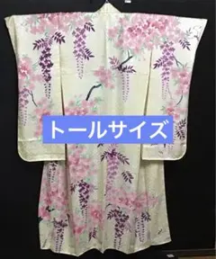 トールサイズ　レディース振袖長襦袢セット　クリーム色　藤の花　576-8のサムネイル