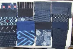 古布藍染木綿はぎれ　020　無地　絣、型染め、縞など20種２０枚のセット