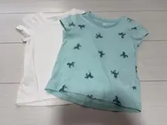 H&M 水色 ユニコーンプリント 白色無地Tシャツ 2枚セット　80-90cm
