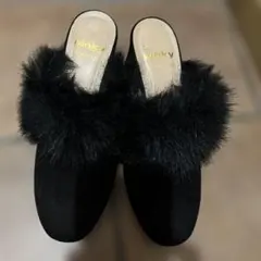 pinky wolman ファー付きミュール ブラックのサムネイル