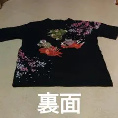 花旅楽団 平安猫の宴会　和柄 刺繍 Tシャツ 猫又 楽器 桜 ブラック　L