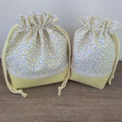 【入園入学準備】花柄お弁当袋＆コップ袋セット＊イエロー小花柄
