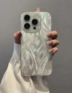 iPhone用ケースニュアンスデザイン ソフトケースフェザー柄シルバーグリッター