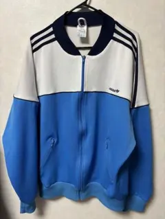 adidas トラックジャケット 90s トレフォイル 刺繍ロゴ 白青
