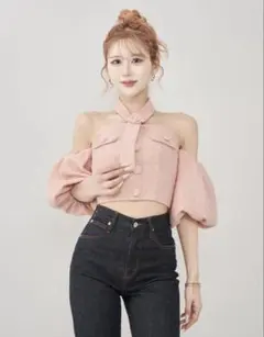 ダーリッチ Darich ホルターネックオフショルツイードトップス PNK