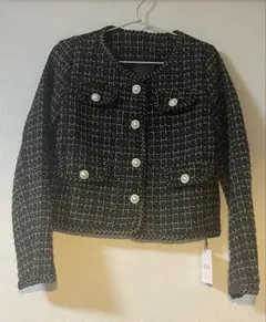 GRL ラメツイードパールボタンノーカラージャケット