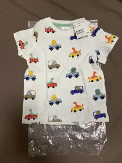 新品未使用_H&M_エイチアンドエム_半袖コットンTシャツ_75cm_恐竜_車