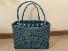 ハンドメイド 青緑色 かごバッグ