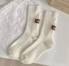 新品‼️ レディース　ソックス　靴下　リブ　ふわふわ　厚手　ロゴ　人気　冬　最安値