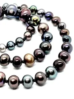 【テリ強】本真珠チャコールグレー＆ブラックマルチカラーパールネックレス
