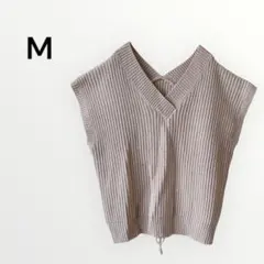 ニットベスト レースアップ 着回し 万能 重ね着 小顔効果 厚手 伸縮性 M