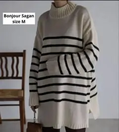 ボンジュールサガン　パネルボーダーハイネックニット　ゆったり　チュニック