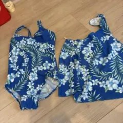 フラワープリント水着 青色最終価格