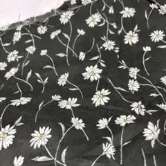 ダークカーキ花柄 綿生地　コーデュロイ