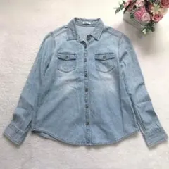7534 コルザ 長袖デニムシャツ トップス シンプル カジュアル ベーシック
