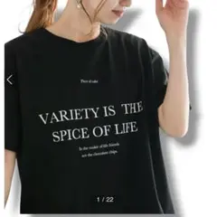 テチチ✨ロゴコンビプリントTシャツ　半袖　カットソー　コットン混　ブラック　Fのサムネイル