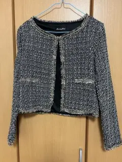ノーカラー ツイードジャケット