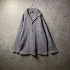 VINTAGE　 薄生地ジャケット　古着　紺　チェック柄　オープンカラーのサムネイル