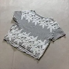 GRACE CONTINENTAL 花柄刺繍レース ボーダー柄 半袖トップス Sのサムネイル