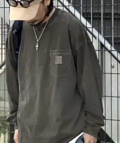 綿100％ピグメント加工ポケット付き オーバーサイズ ユニセックスロングTシャツ