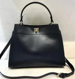 【美品】GIANNI NOTARO パネルスクエアバッグ 2way ネイビー