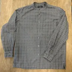 SHIPS チェック柄 長袖バンドカラーシャツ M美品★グレー系