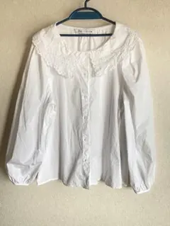 ZARAザラレース襟コットン綿長袖ブラウストップスM 白 ホワイト 長袖シャツ