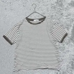 LOGOS DAYS ボーダーリブトップスカットソー半袖［M］ブラウン系