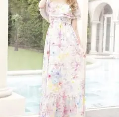 オフショルダー　フリルロングワンピース