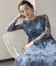 kaeneオールレースワンピース　サックスブルー