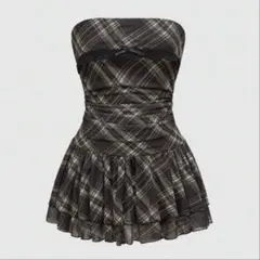 ROMWE J-Fashion レトロチェック柄 フリル付き ミニドレス