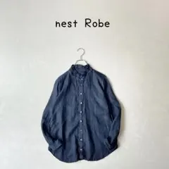 nest Robe リネン100 % 麻　襟フリル　ブラウス　ネイビーのサムネイル