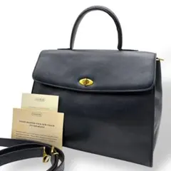 コーチ ショルダーバッグ 2way レザー ネイビー ターンロック チャーム