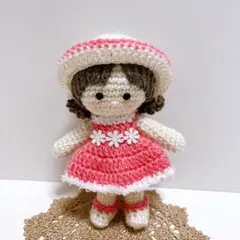 【ハンドメイド】あみぐるみ 女の子　着せ替え　ピンク
