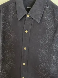 VANHEUSENヴァンヒューゼン レーヨンリネンシャツ 黒ブラック 刺繍のサムネイル