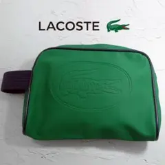 【良品】LACOSTE 定番グリーン クラッチバッグ エンボスロゴ