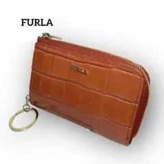 美品✨ FURLA フルラ コイン カードケース キーリング付 型押し オレンジ