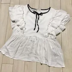 ZARA バレエコアにぴったり♡ シフォンブラウス ホワイト リボン　フリル袖
