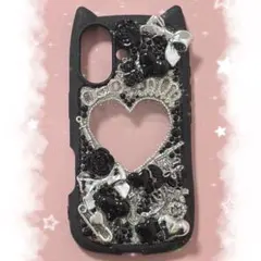 iPhone17 ケース デコ電 地雷系 埋めつくし 現品 黒 シルバー 58