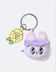 ウサギ顔ポーチ 紫色 花チャーム付き