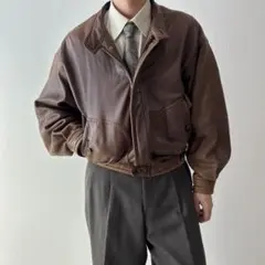 80's ヴィンテージ レザージャケット ハリントンジャケット ブラウン 短丈