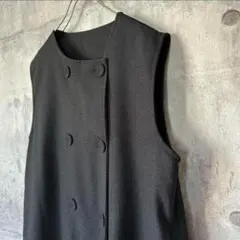 プリーツ ワンピース モード系 くるみボタン モノトーン ノースリーブ 黒