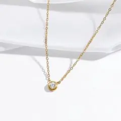 1粒 ダイヤ ネックレス サージカルステンレス CZダイヤモンド ゴールド 新品