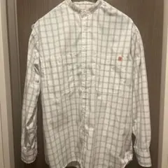 【美品】UNIVERSAL OVERALLバンドカラーシャツ M 白×ベージュ
