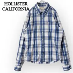 ホリスター チェックBDシャツ ロゴ刺繍 コットン L アメカジ ブルー 90s