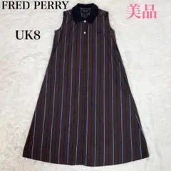 美品✨FRED PERRY シャツワンピース ストライプ 刺繍 Aライン UK8