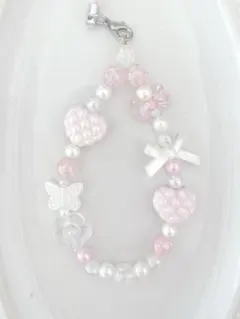 【新作】ピンクハート〰︎︎ビーズストラップ 約15cm B930