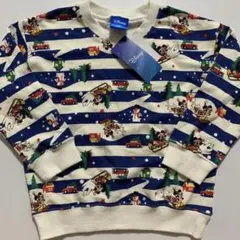 新品 綿100 ミッキーミニー サンタ クリスマス 総柄 裏毛トレーナー 100